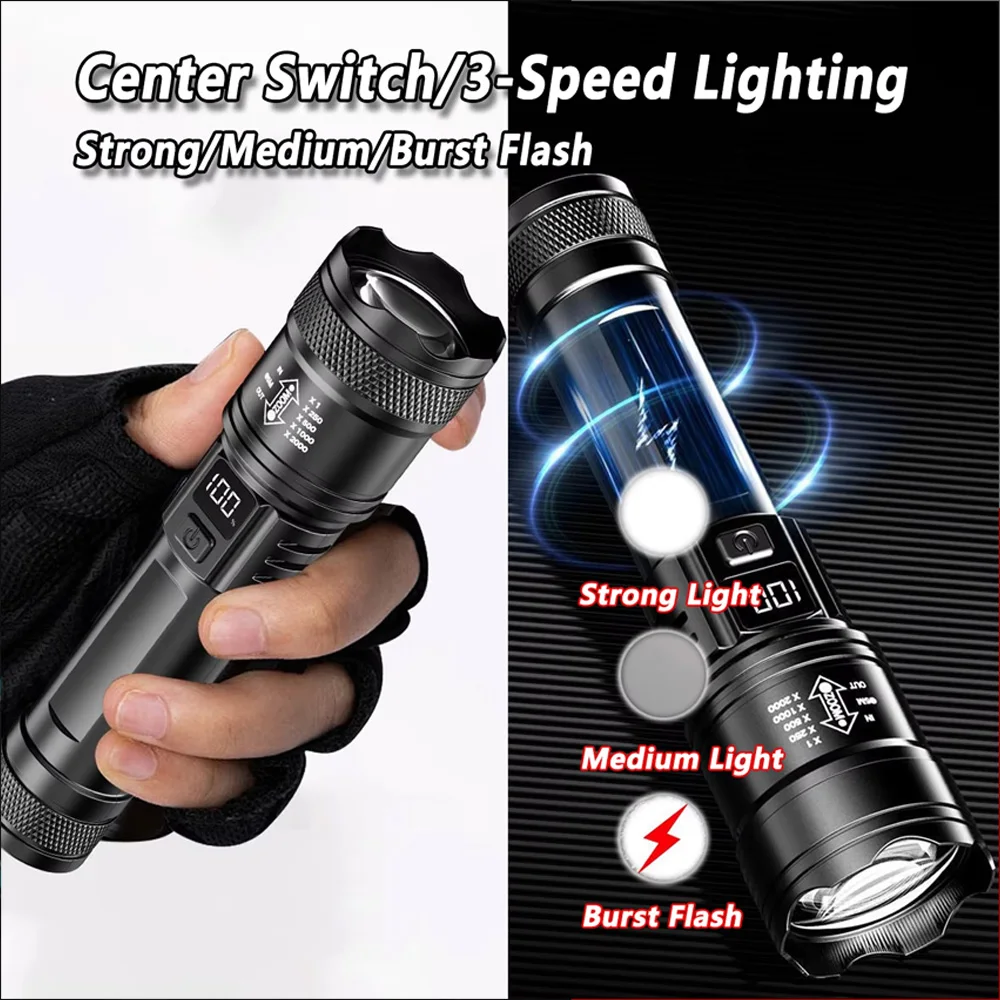 충전식 LED 손전등 줌 기능 포함 LCD 디스플레이  - Outdoor Power Supply 리뷰 및 가격